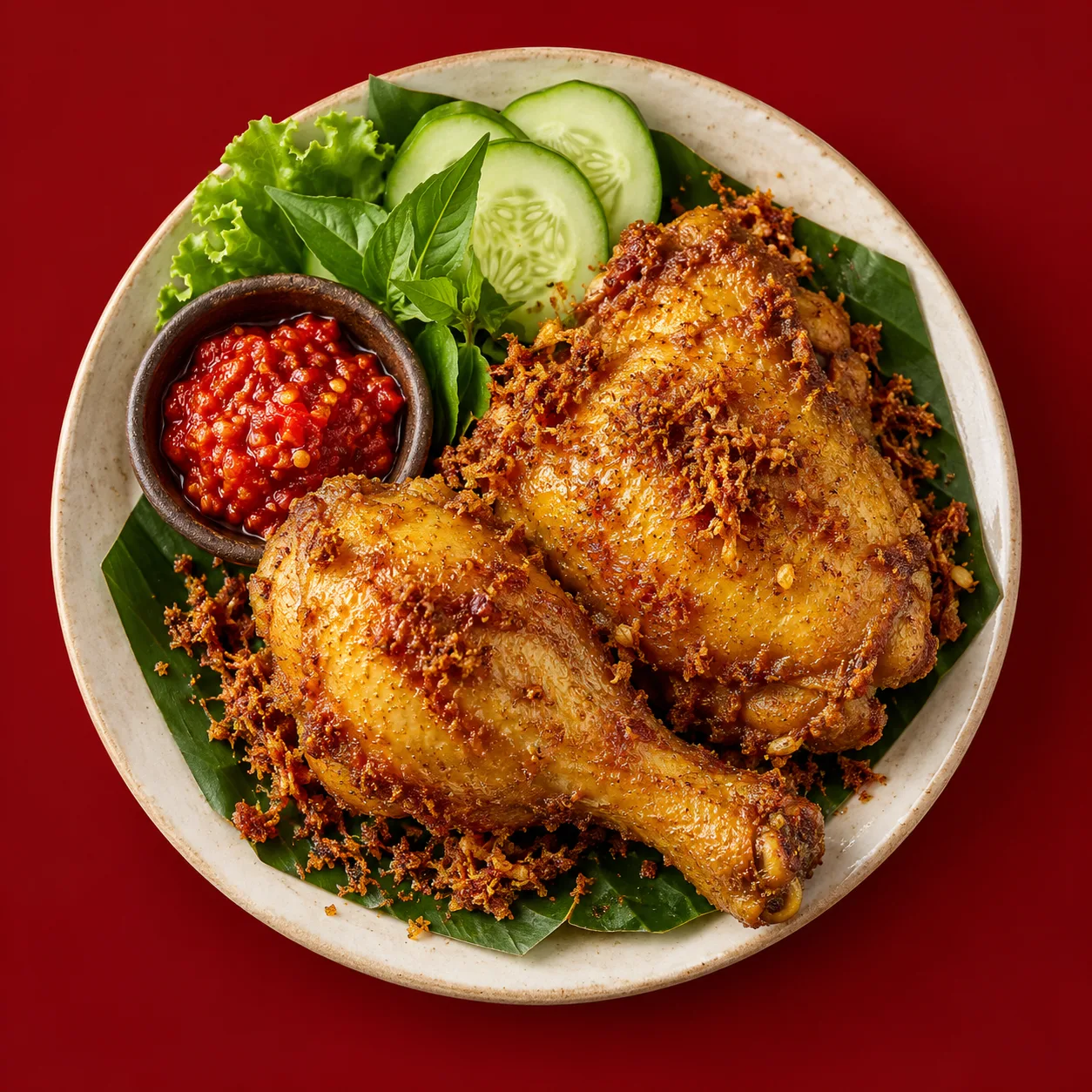 Ayam ungkep goreng dengan sambal dan lalapan